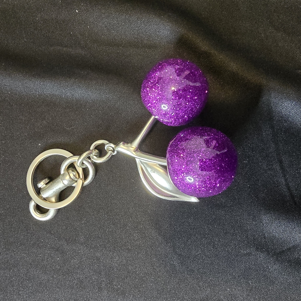 Purple Glitter Cherry Keychain